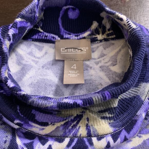 Chico's Sweater NWT Size 4 (2X) Scroll Reach Pullover Turtleneck Mountain Iris - Picture 4 of 7